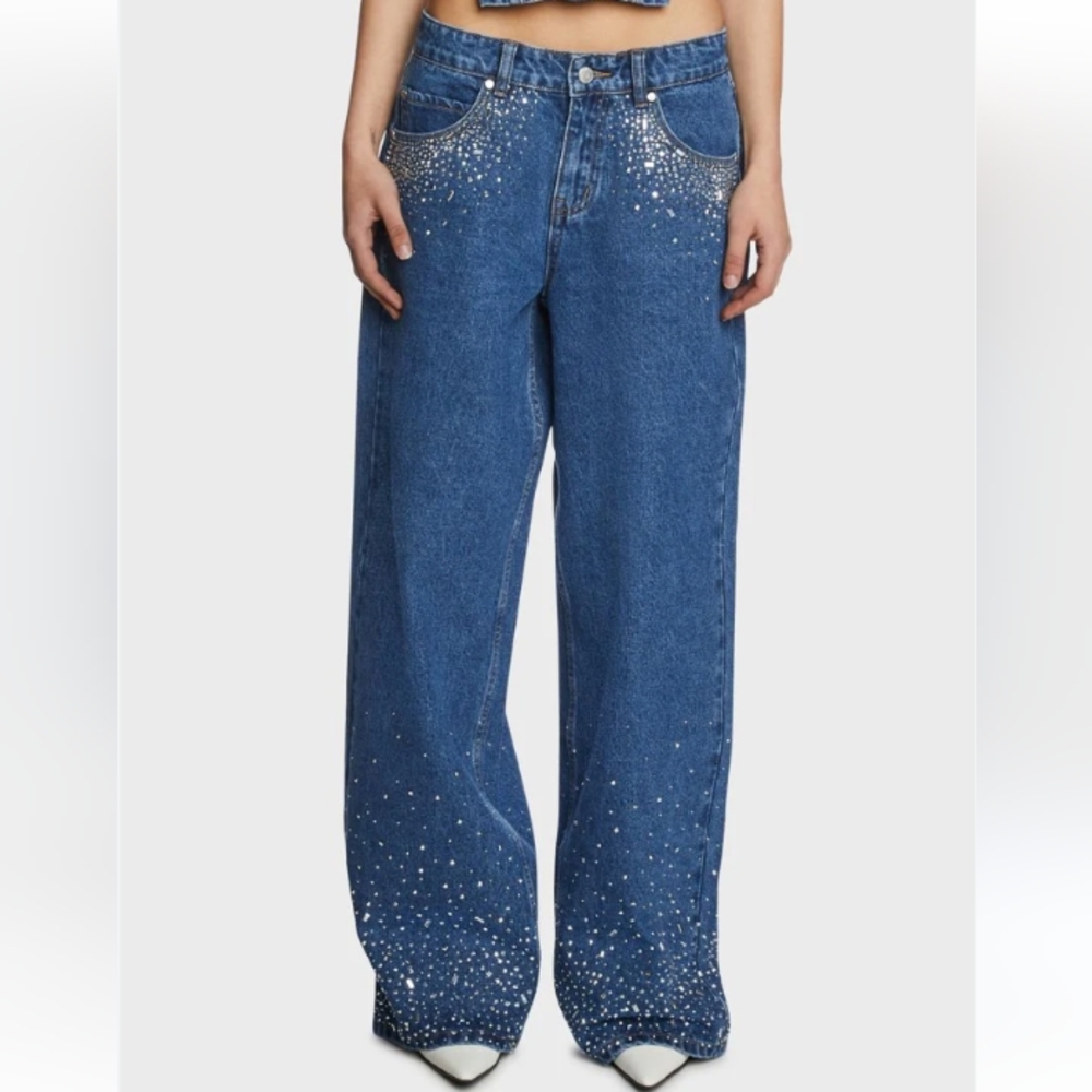 Milk It Jeans Ziggy Jazzy Rhinestone Embellished Baggy Jeans Women's size 8   25
